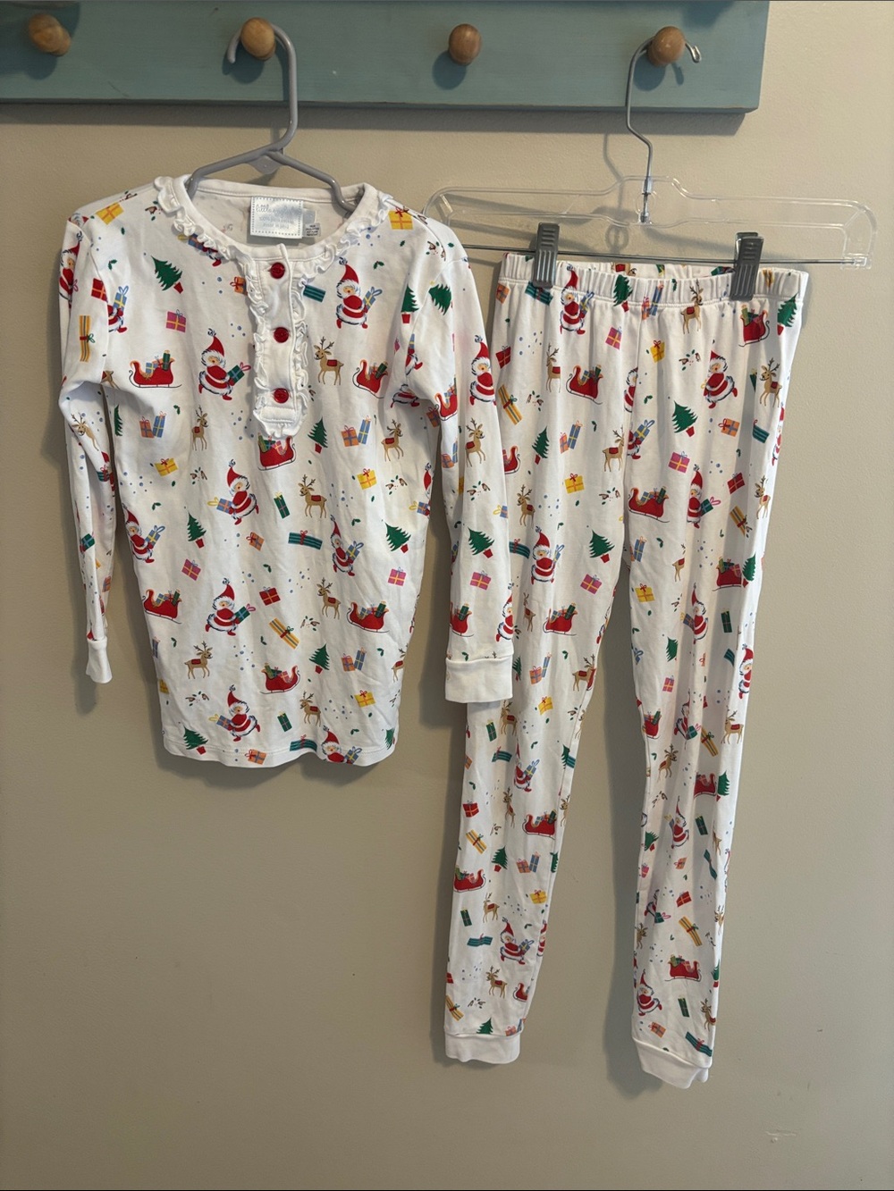 Little English Girls Christmas Santa Pajamas Size 10 Pima Cotton 2 Pc Set Ruffle